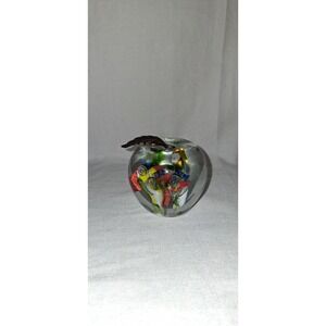 Vintage Apple Shaped Paperweight Art Glass‎ Missing Stem 3" X 3"